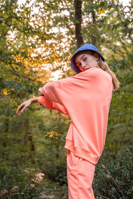 Kadın Oversize Neon Somon Sweatshirt