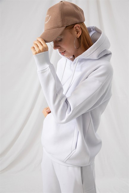 Kadın Stay Oversize Beyaz Hoodie Sweatshirt
