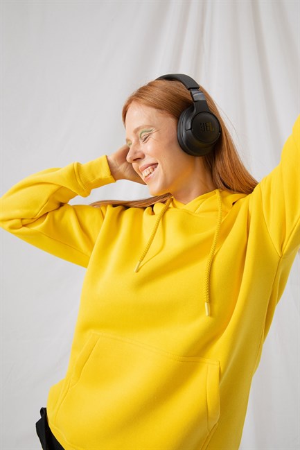 Kadın Stay Oversize Sarı Hoodie Sweatshirt