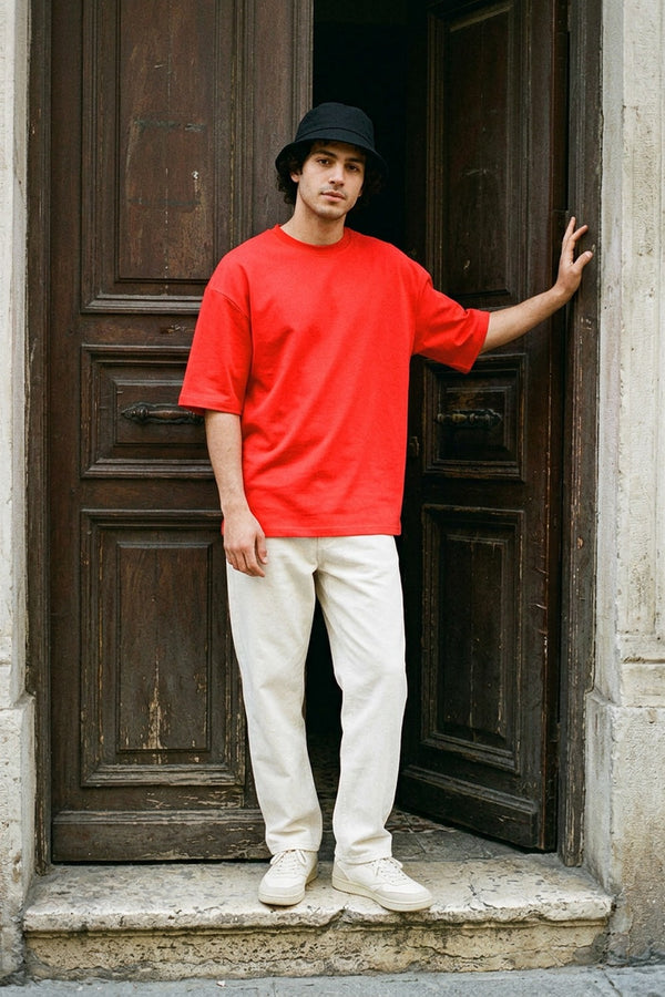 Erkek Base Oversize Kırmızı T-Shirt