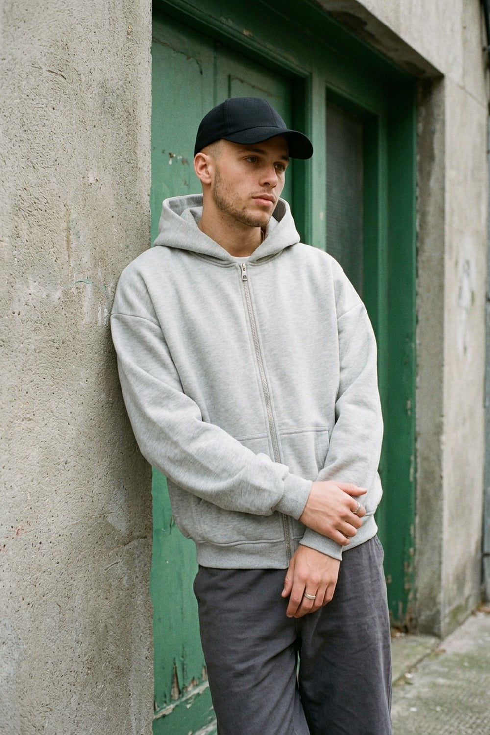 Erkek Chill Oversize Gri Zip Sweatshirt