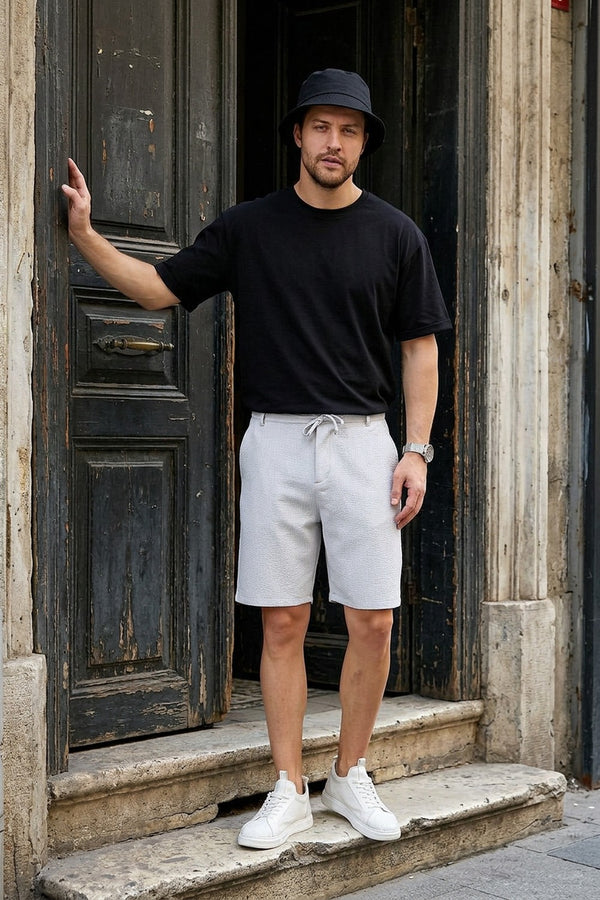 Erkek Gri Çizgili Şort