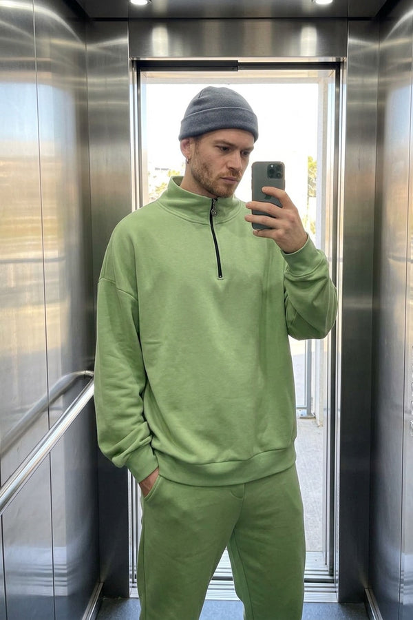 Erkek Timeless Fermuarlı Fıstık Yeşili Sweatshirt