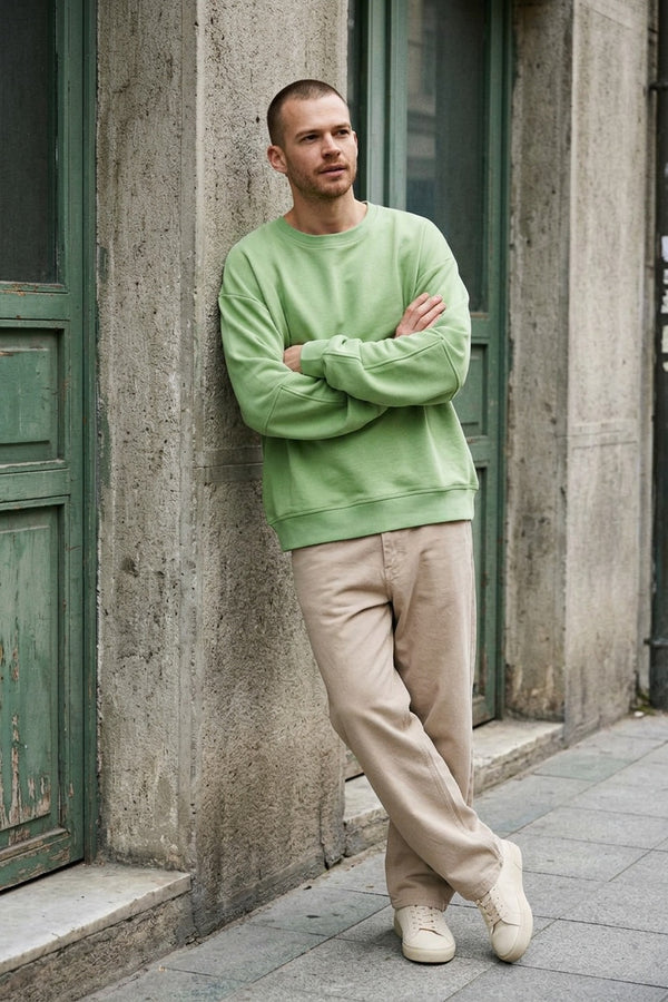 Erkek Timeless Oversize Fıstık Yeşili Sweatshirt