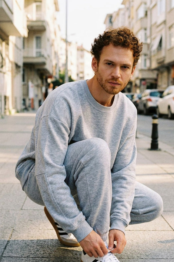 Erkek Timeless Oversize Gri Sweatshirt