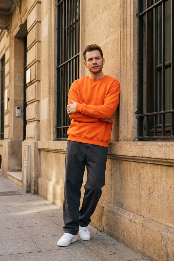 Erkek Vibe Oversize Alev Turuncu Sweatshirt