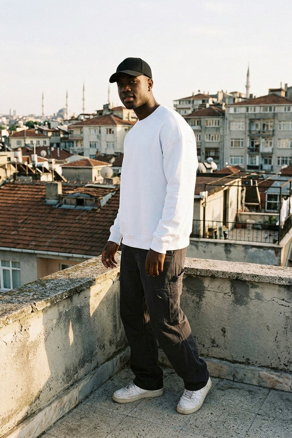 Erkek Vibe Oversize Beyaz Sweatshirt