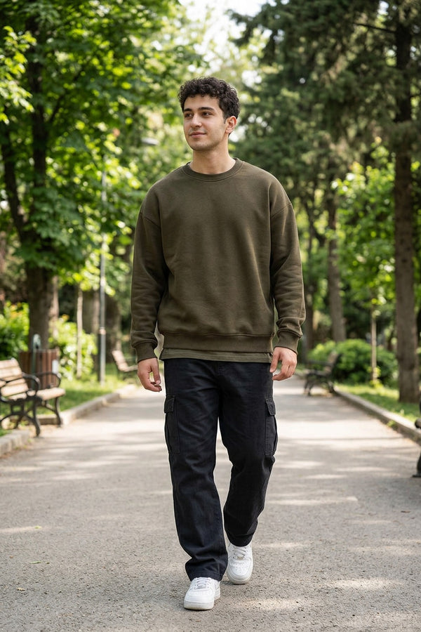 Erkek Vibe Oversize Haki Sweatshirt