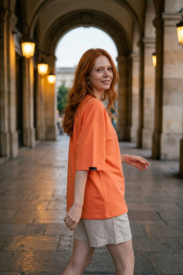 Kadın Base Oversize Şeftali T-Shirt
