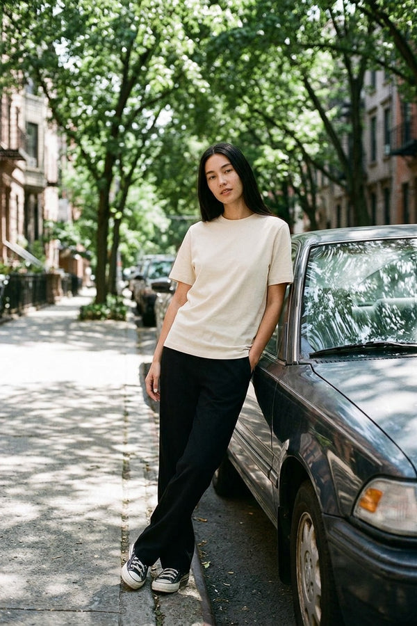 Kadın Basic Krem T-Shirt