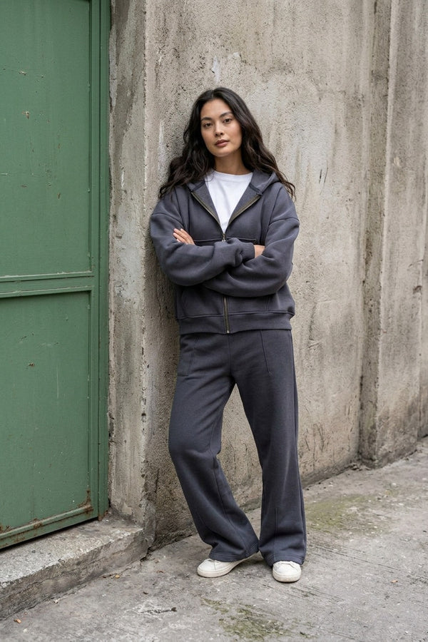 Kadın Chill Oversize Antrasit Fermuarlı Sweatshirt