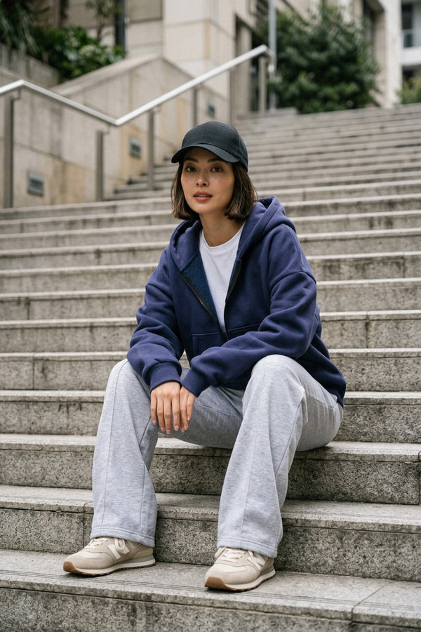 Kadın Chill Oversize Lacivert Fermuarlı Sweatshirt