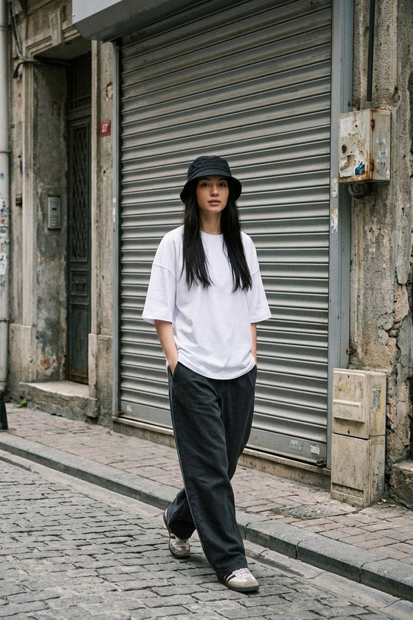 Kadın Chill Oversize Premium Beyaz T-Shirt