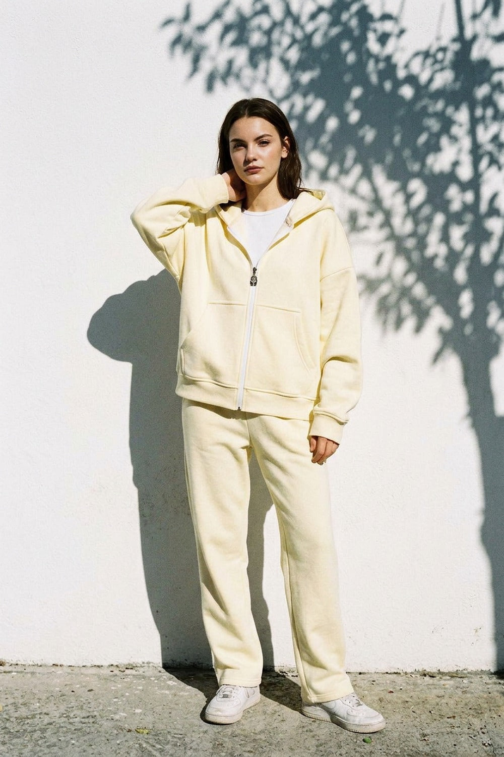 Kadın Chill Oversize Vanilya Sarısı Fermuarlı Sweatshirt