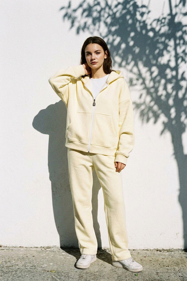 Kadın Chill Oversize Vanilya Sarısı Fermuarlı Sweatshirt
