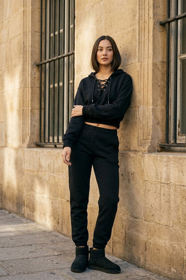 Kadın Equality Siyah İpli Crop Sweatshirt