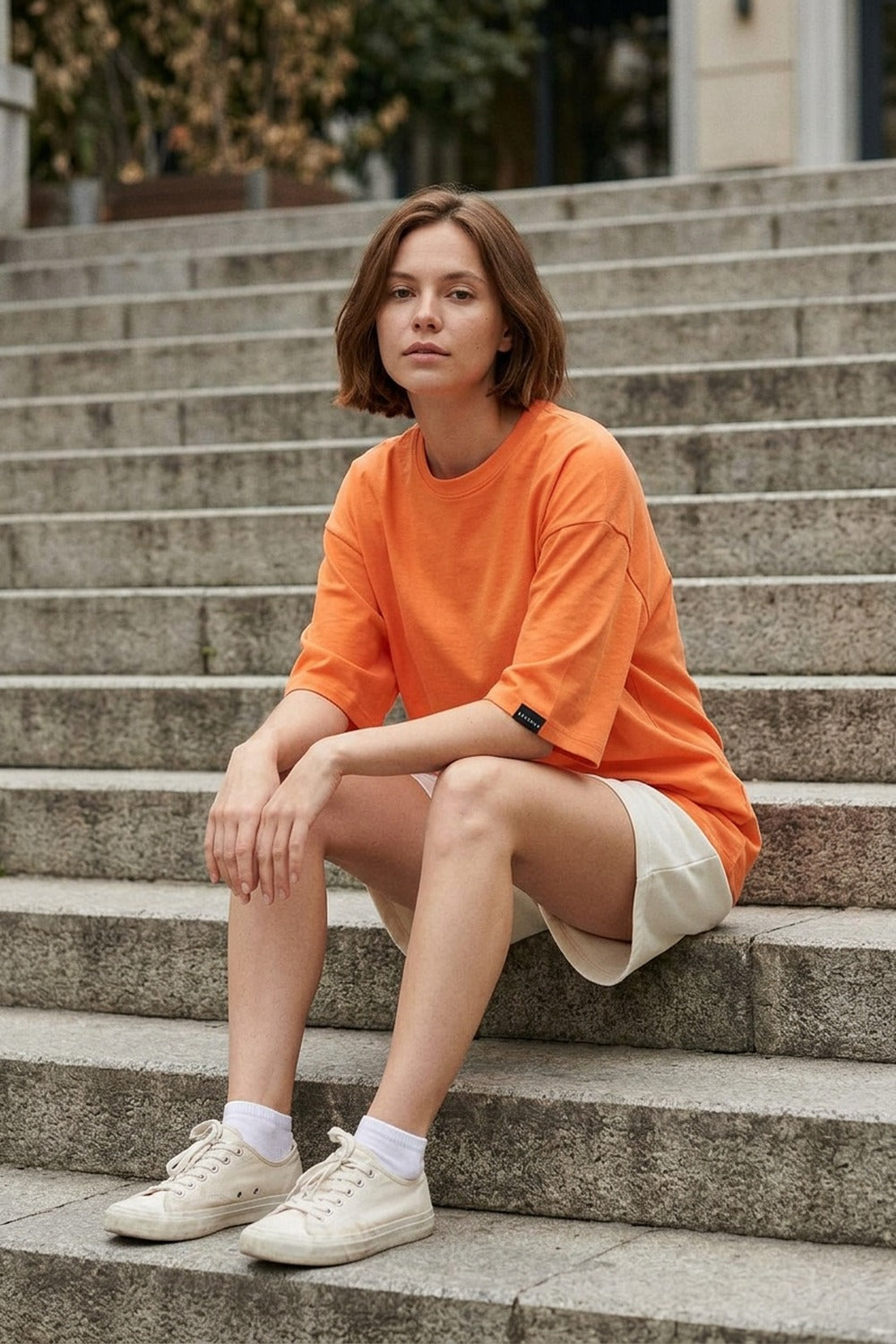 Kadın Plain Oversize Turuncu T-Shirt