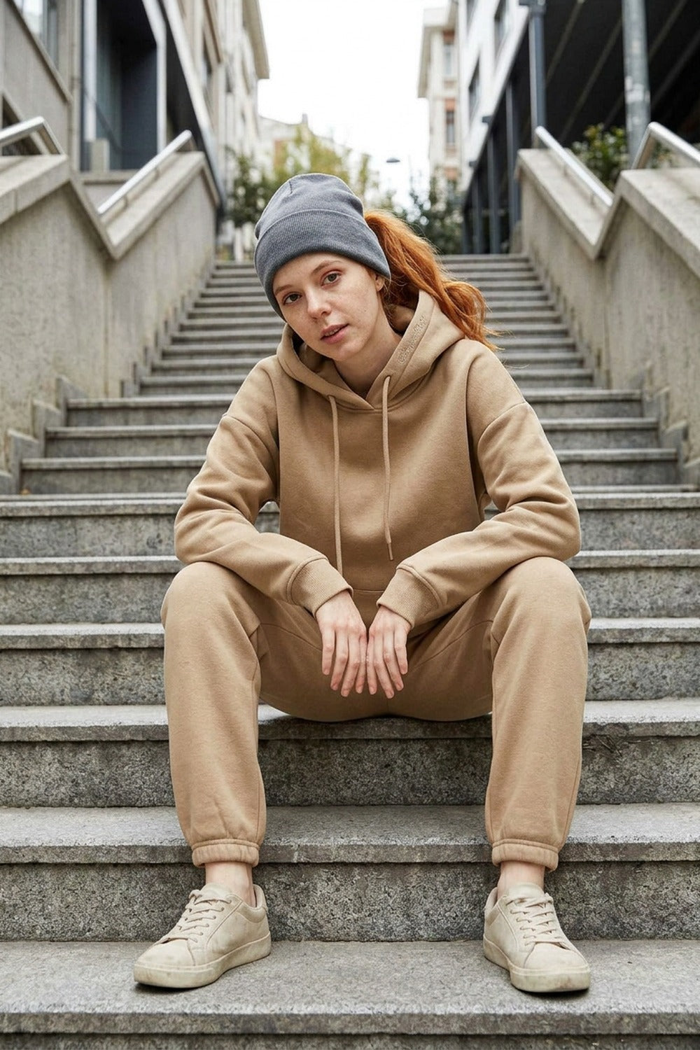 Kadın Stay Oversize Bej Hoodie Sweatshirt