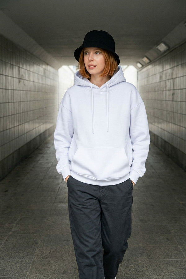 Kadın Stay Oversize Beyaz Hoodie Sweatshirt