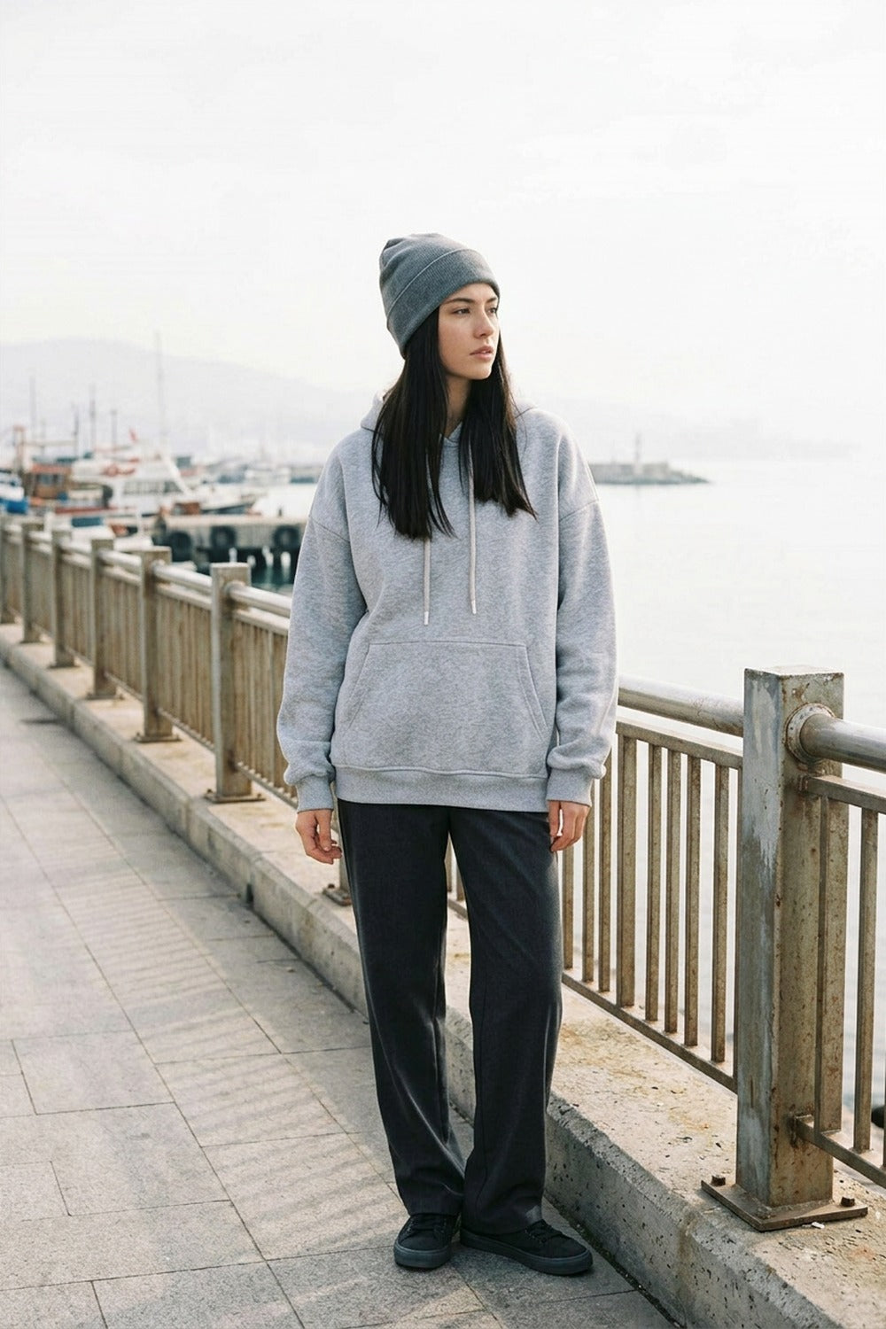 Kadın Stay Oversize Gri Hoodie Sweatshirt