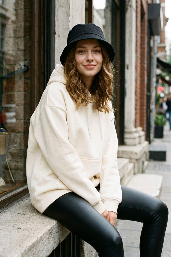 Kadın Stay Oversize Krem Hoodie Sweatshirt