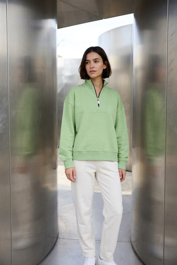 Kadın Timeless Fermuarlı Fıstık Yeşili Sweatshirt