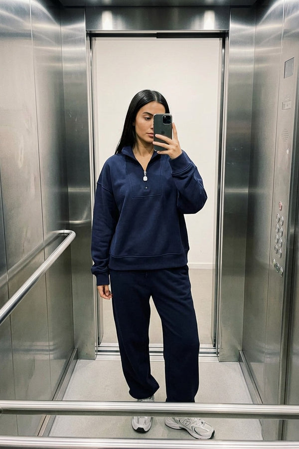 Kadın Timeless Fermuarlı Lacivert Sweatshirt