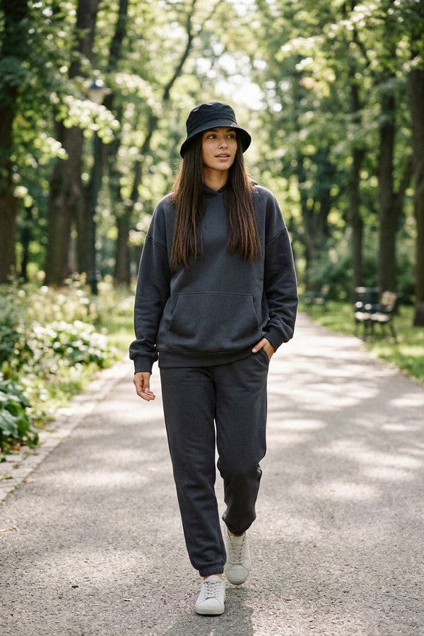 Kadın Timeless Oversize Antrasit Hoodie Sweatshirt