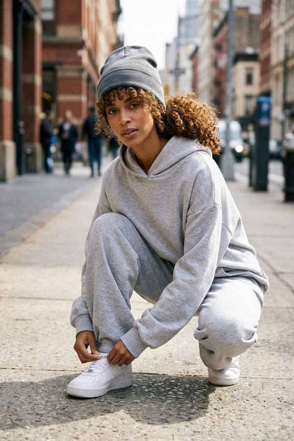 Kadın Timeless Oversize Gri Hoodie Sweatshirt