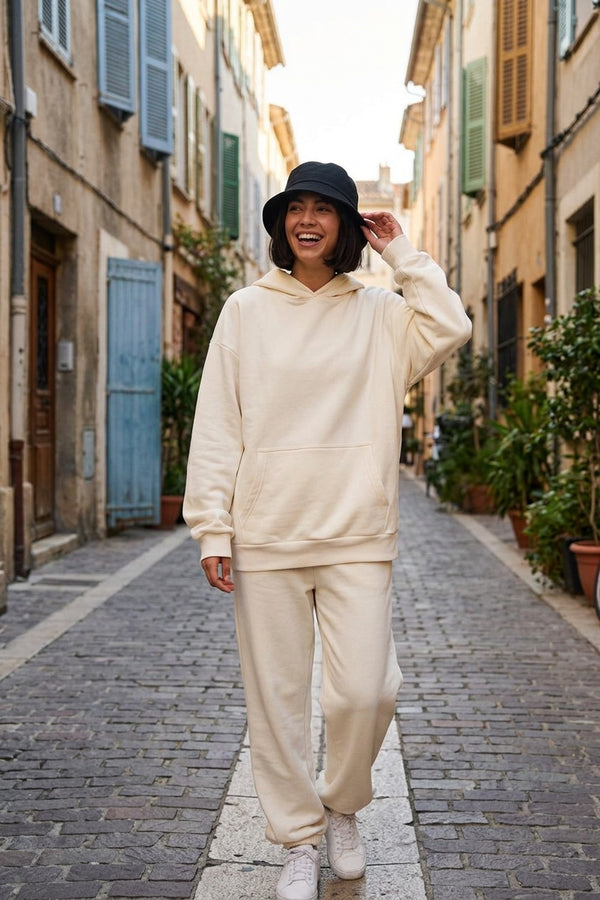 Kadın Timeless Oversize Krem Hoodie Sweatshirt