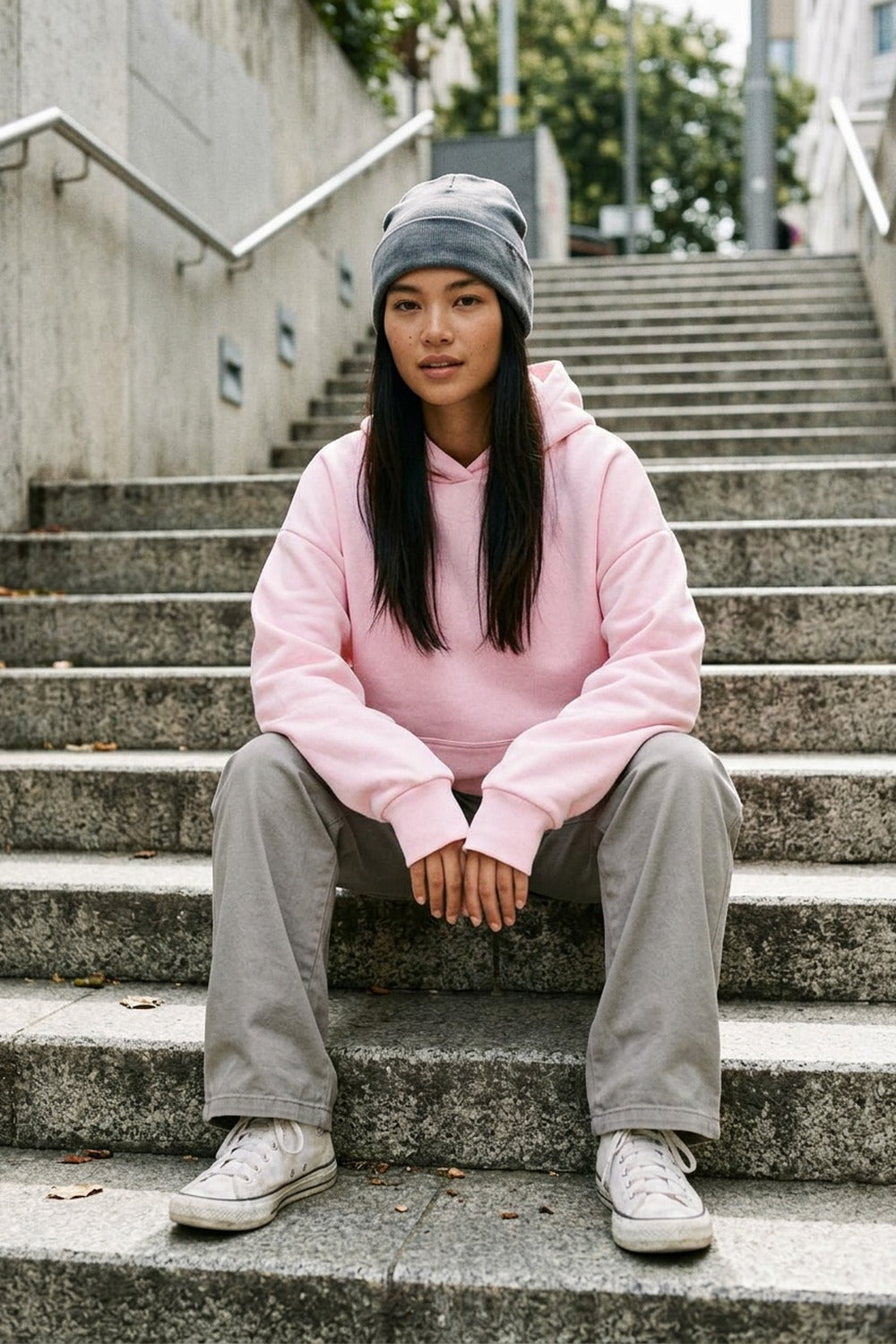 Kadın Timeless Oversize Pembe Hoodie Sweatshirt