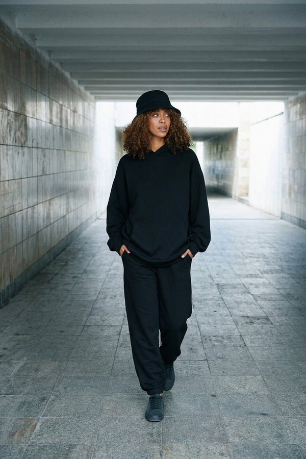 Kadın Timeless Oversize Siyah Hoodie Sweatshirt