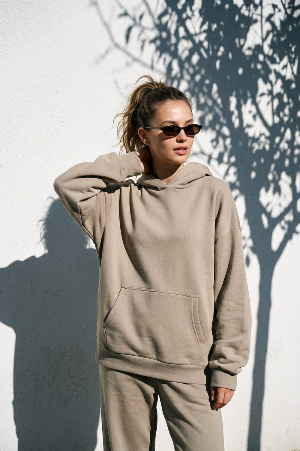 Kadın Timeless Oversize Vizon Hoodie Sweatshirt