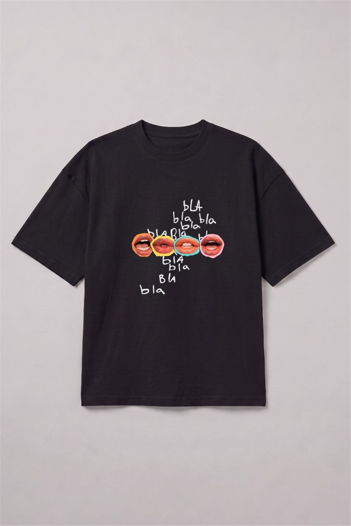 Erkek Bla Bla Oversize Siyah T-Shirt