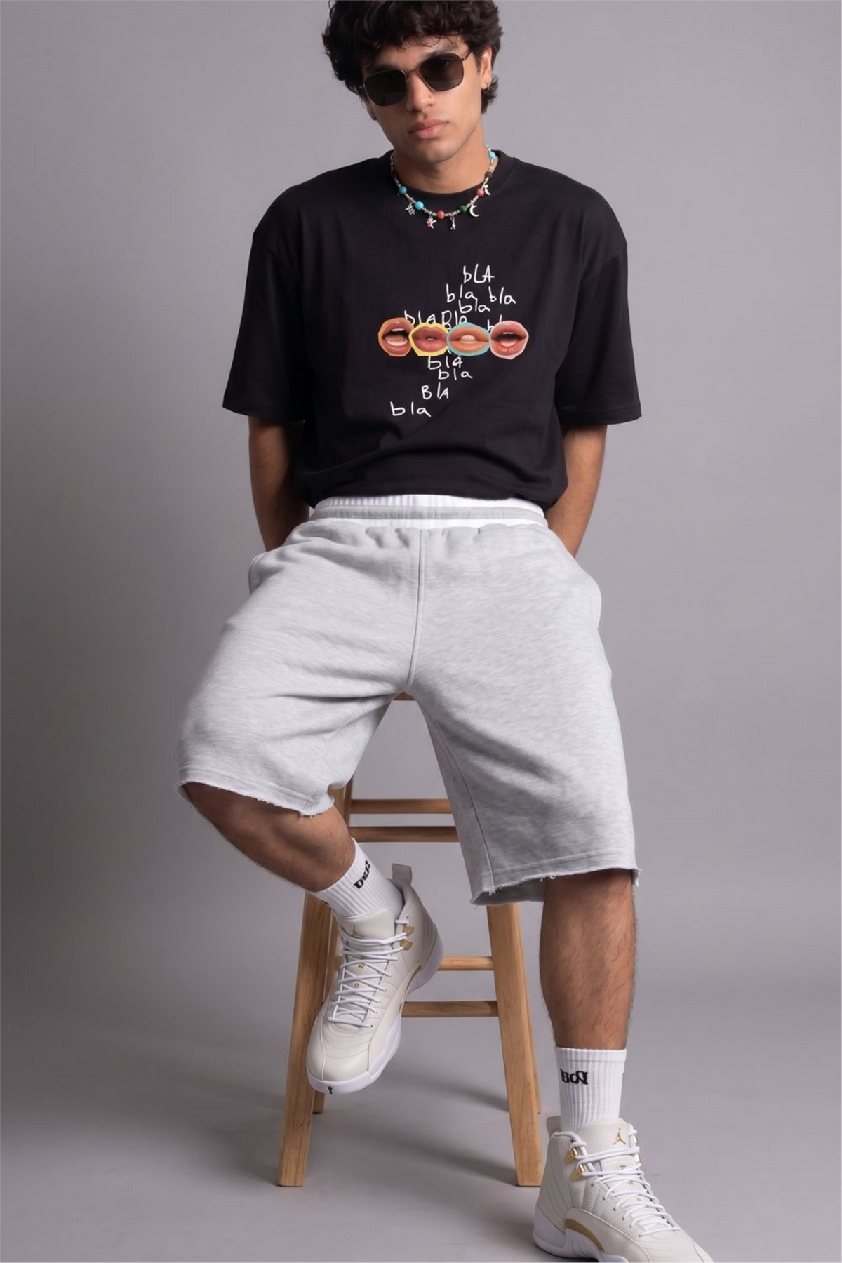 Erkek Bla Bla Oversize Siyah T-Shirt