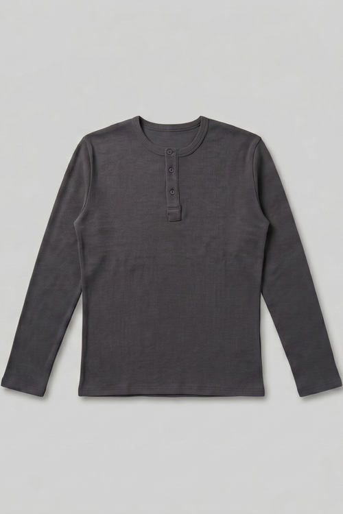 Erkek Antrasit Henley  T-Shirt