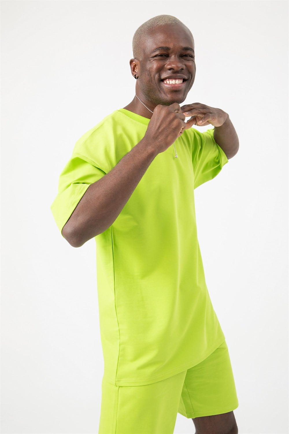 Erkek Base Oversize Lime Yeşili T-Shirt