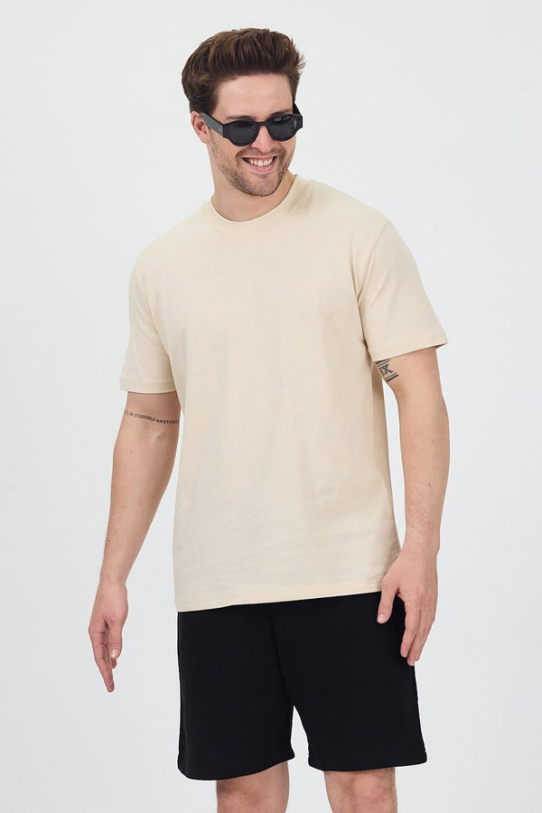 Erkek Basic Krem T-Shirt