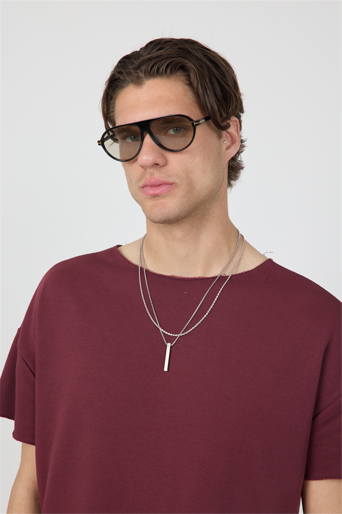 Erkek Blank Boxy Bordo T-Shirt