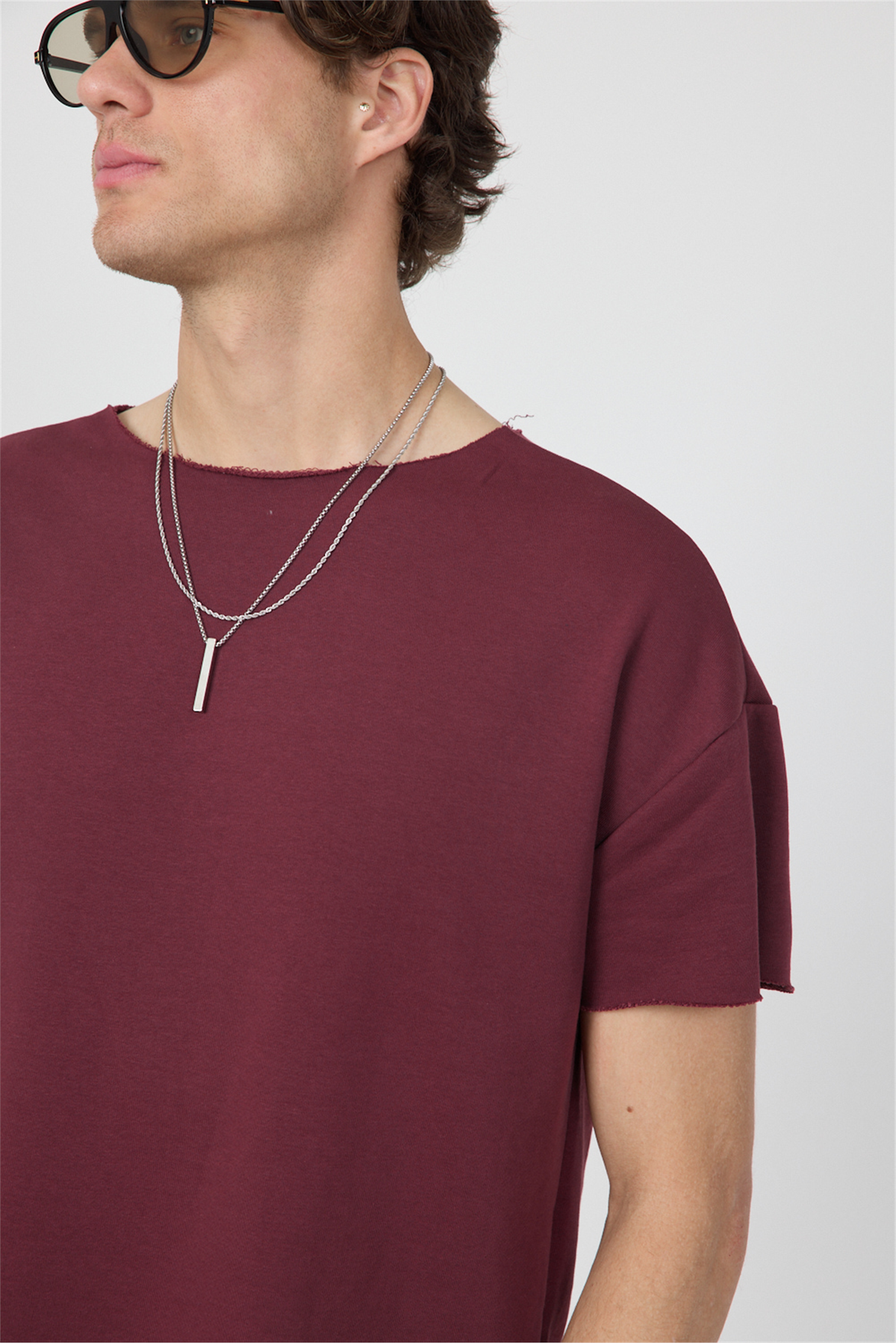 Erkek Blank Boxy Bordo T-Shirt