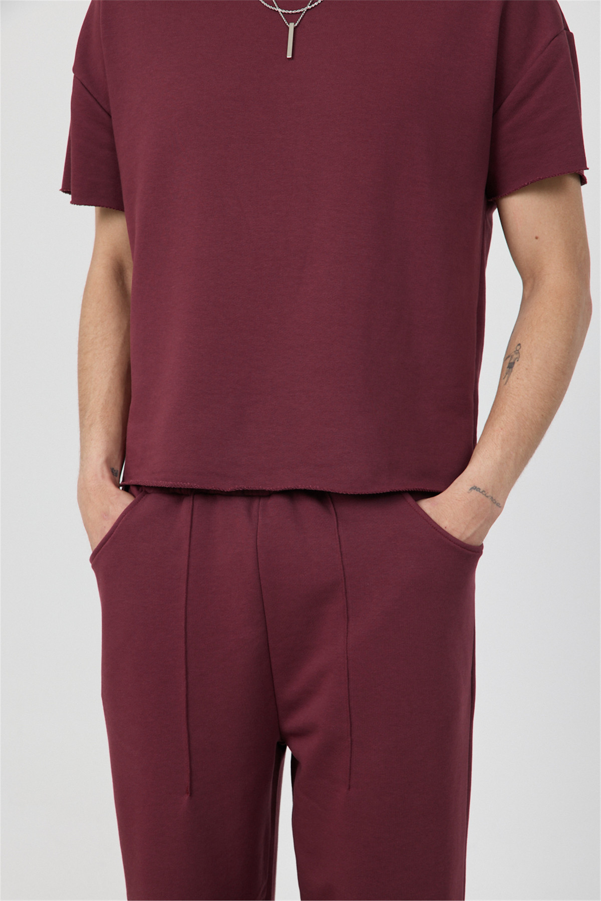 Erkek Blank Boxy Bordo T-Shirt