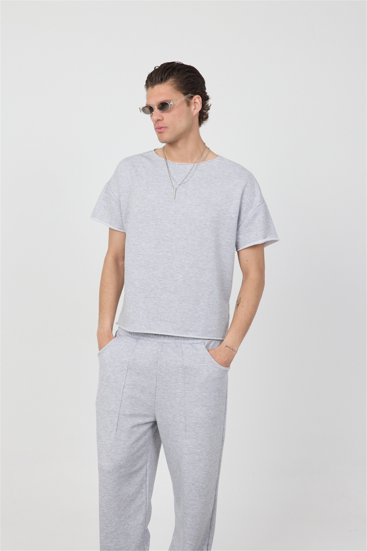 Erkek Blank Boxy Gri T-Shirt