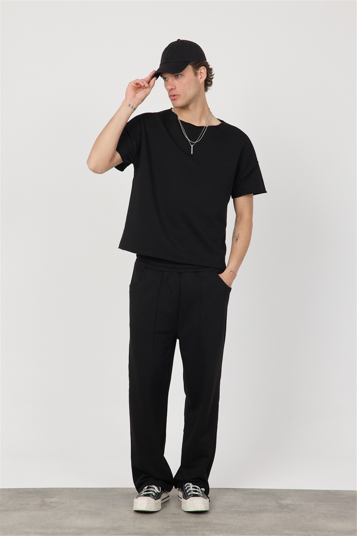 Erkek Blank Boxy Siyah T-Shirt
