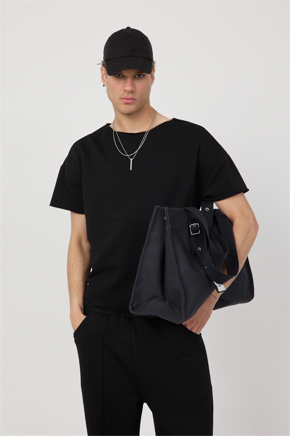 Erkek Blank Boxy Siyah T-Shirt