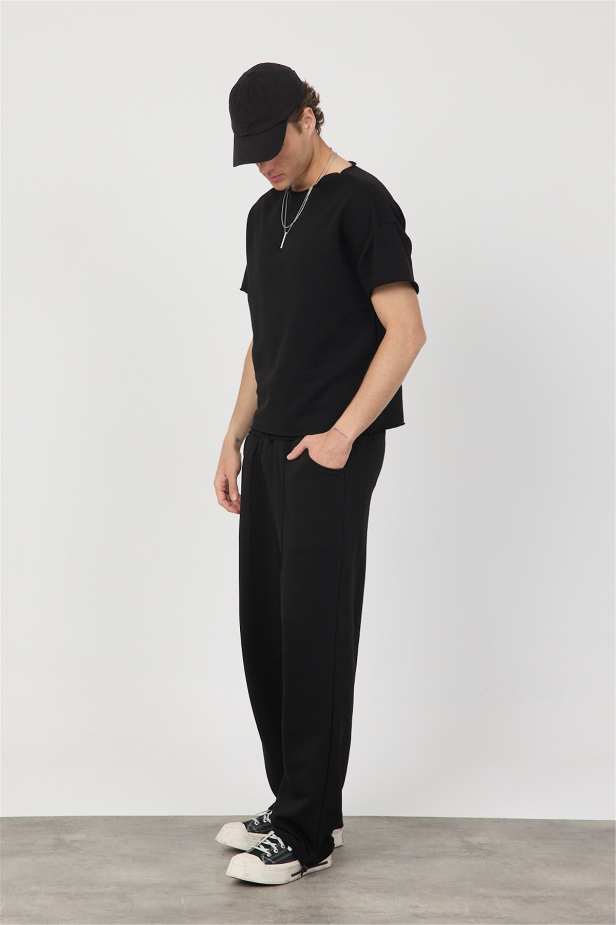Erkek Blank Boxy Siyah T-Shirt