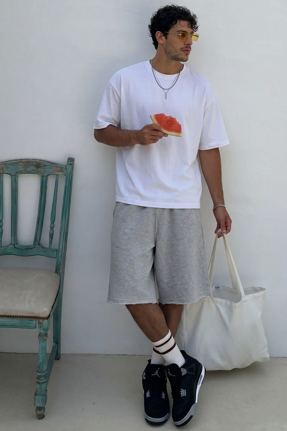 Erkek Blank Oversize Beyaz T-Shirt