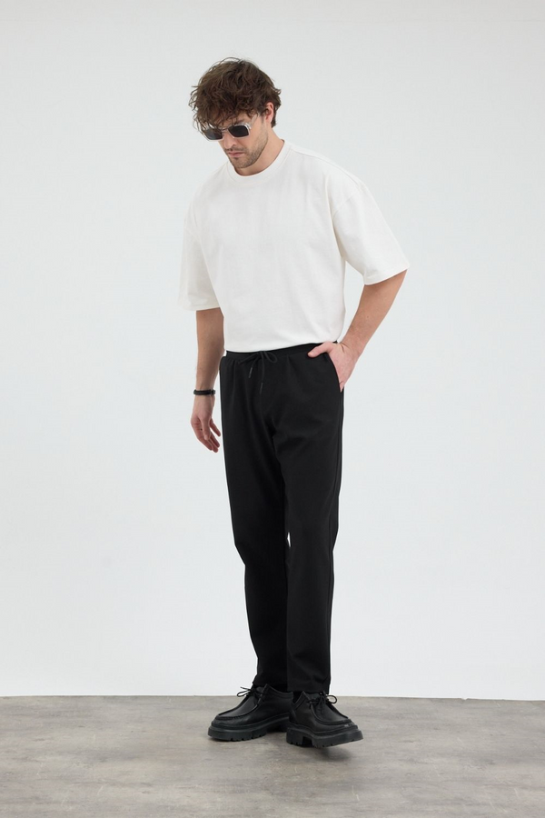 Erkek Boru Paça Siyah Jogger Pantolon