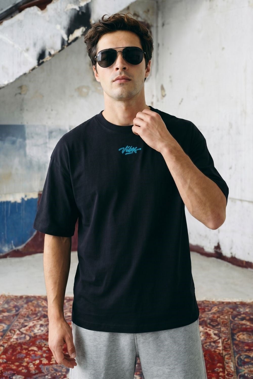 Erkek Anatolian Oversize Siyah Premium T-Shirt