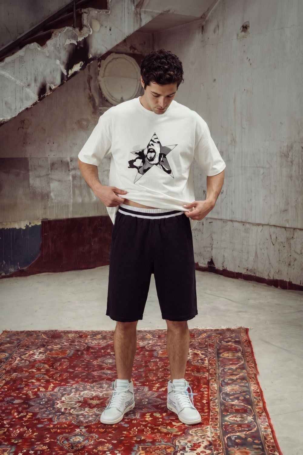 Erkek Chaos Oversize Kırık Beyaz Premium T-Shirt