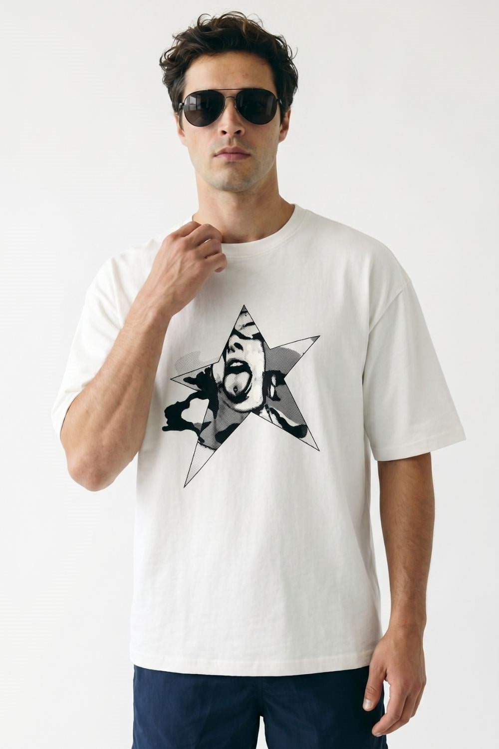 Erkek Chaos Oversize Kırık Beyaz Premium T-Shirt